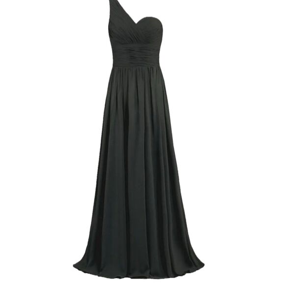 Bill Levkoff Asymmetrical One Shoulder Chiffon Criss Cross Bodice Gown Dress 10 - Picture 2 of 6